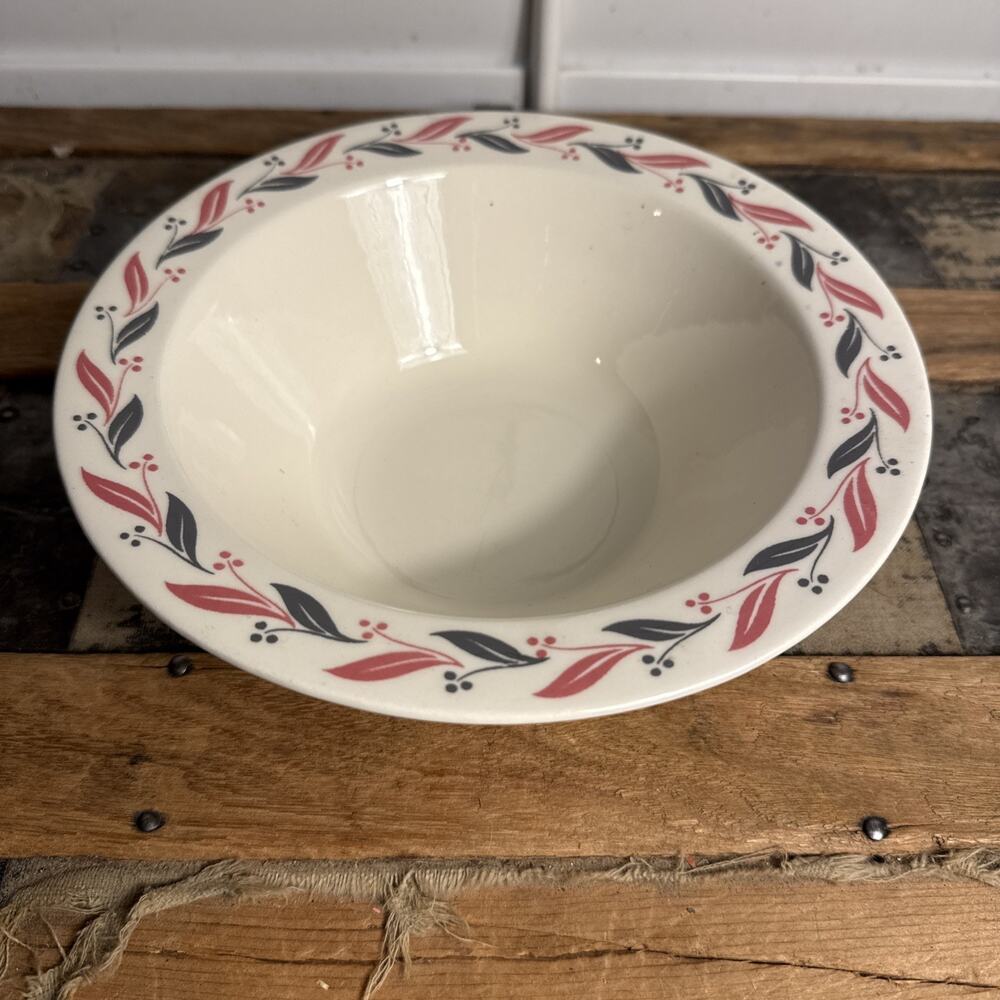 CHIPPED -Vintage Homer Laughlin Pink Gray Leaves 9” Round Vegetable Serving Bowl
